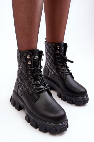 Pelle Stivaletti da lavoro con tacchi larghi GOE MM2N4021 colore nero