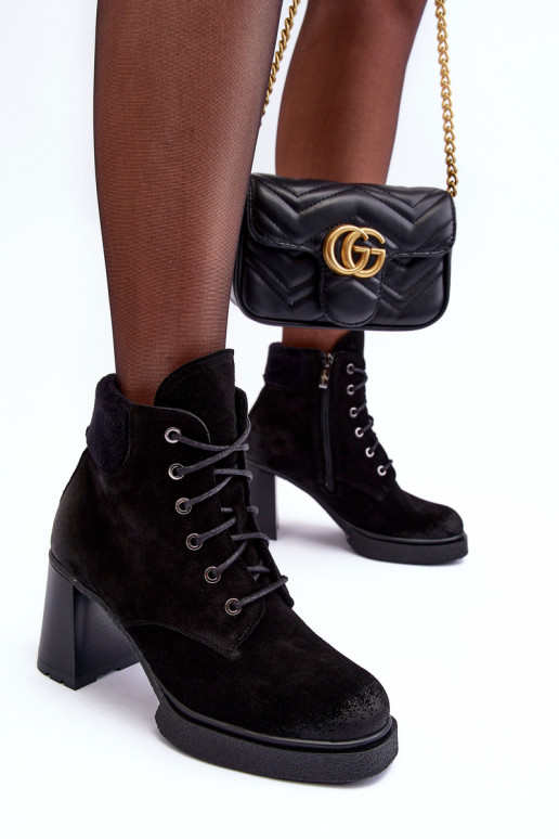 Stivali dalla pelle scamosciata con lacci con i tacchi colore nero Lemar Flomes