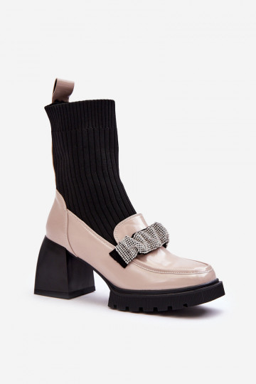 Stivaletti da donna in stile calza con tacchi di colore sabbia S.Barski MR870-41 2