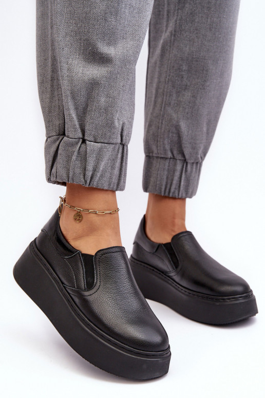 Pelle scarpe da ginnastica Femminile con una piattaforma colore nero Lemar Devenish