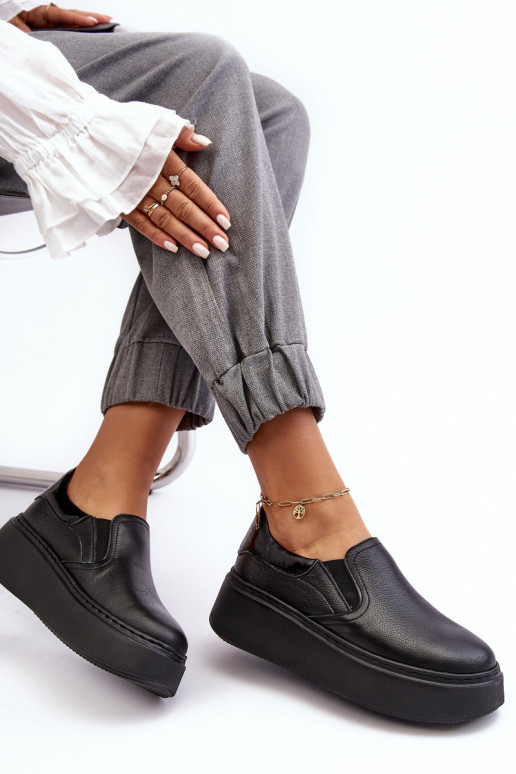 Pelle scarpe da ginnastica Femminile con una piattaforma colore nero Lemar Devenish