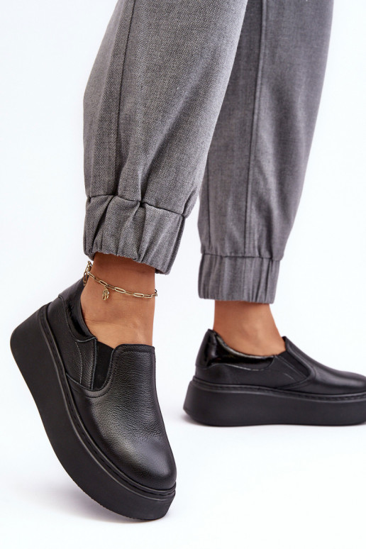 Pelle scarpe da ginnastica Femminile con una piattaforma colore nero Lemar Devenish