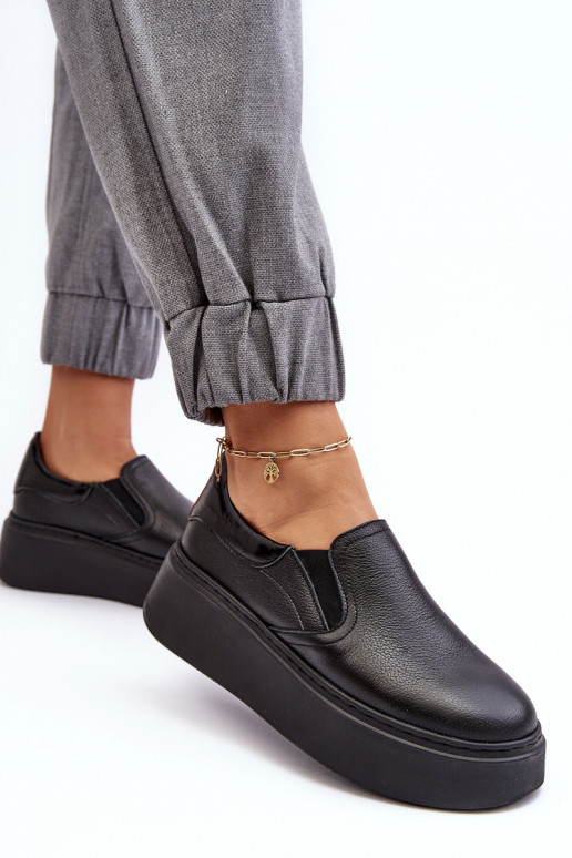 Pelle scarpe da ginnastica Femminile con una piattaforma colore nero Lemar Devenish