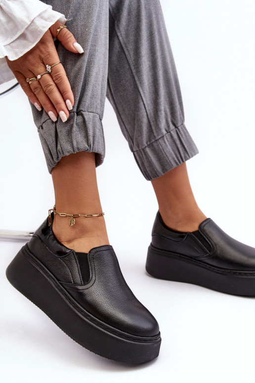 Pelle scarpe da ginnastica Femminile con una piattaforma colore nero Lemar Devenish