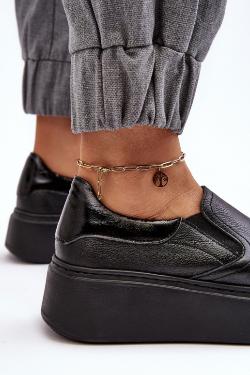 Pelle scarpe da ginnastica Femminile con una piattaforma colore nero Lemar Devenish