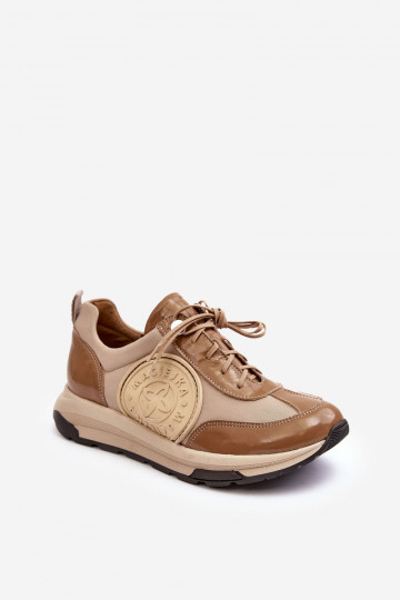 Femminile scarpe da ginnastica Pelle Deveciejka 06295-04 beige 2