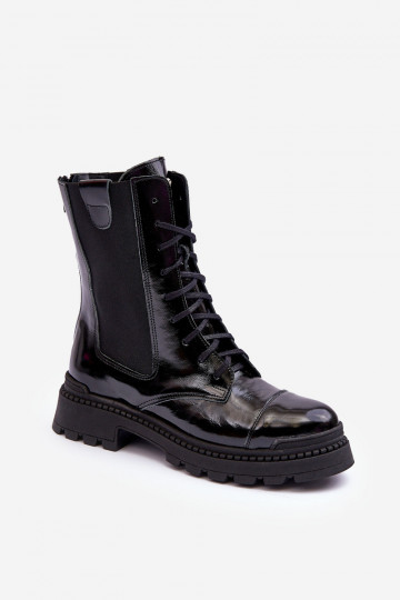 Pelle Femminile Stivaletti da lavoro con lacci colore nero Nicole 2836 2