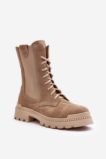dalla pelle scamosciata Femminile Stivaletti da lavoro con lacci beige Nicole 2836 2