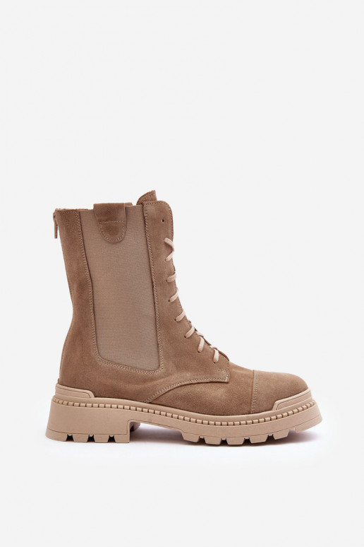 dalla pelle scamosciata Femminile Stivaletti da lavoro con lacci beige Nicole 2836