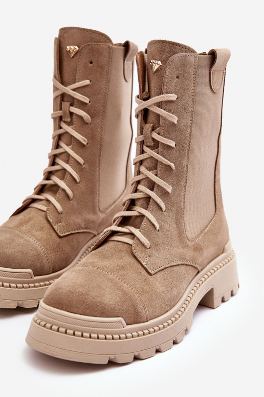 dalla pelle scamosciata Femminile Stivaletti da lavoro con lacci beige Nicole 2836