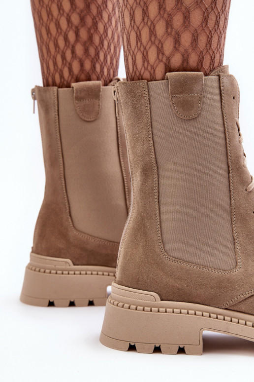 dalla pelle scamosciata Femminile Stivaletti da lavoro con lacci beige Nicole 2836