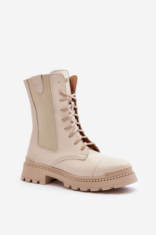 Pelle Femminile Stivaletti da lavoro con lacci colore avorio Nicole 2836