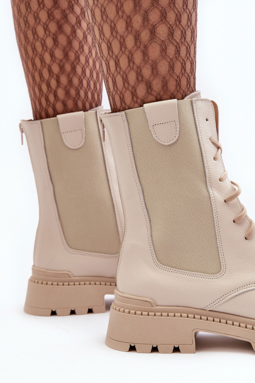 Pelle Femminile Stivaletti da lavoro con lacci colore avorio Nicole 2836