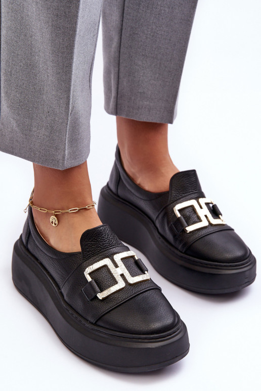 Pelle scarpe Femminile con una piattaforma colore nero LeAski 3398/2 Pelle scarpe Femminile con una piattaforma colore nero LeAski 3398/2