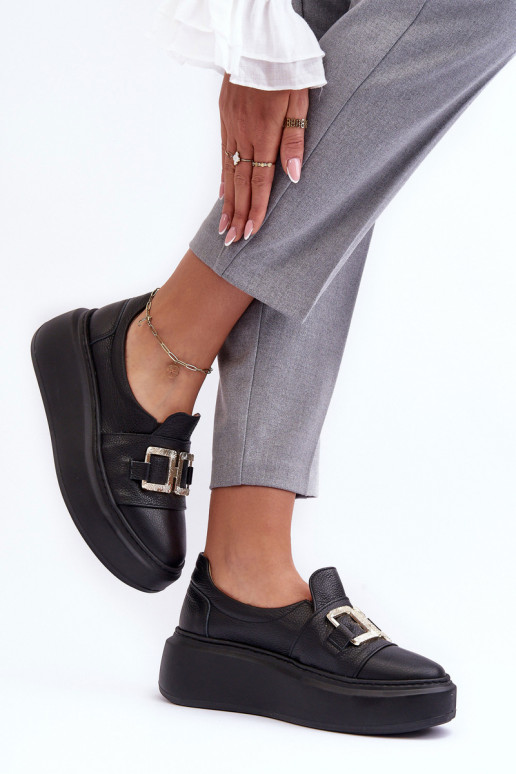 Pelle scarpe Femminile con una piattaforma colore nero LeAski 3398/2 Pelle scarpe Femminile con una piattaforma colore nero LeAski 3398/2