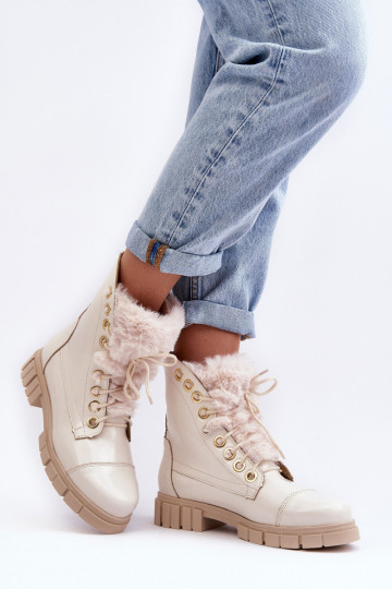 Pelle Stivali da donna con una pelliccia colore avorio LeAski 3296