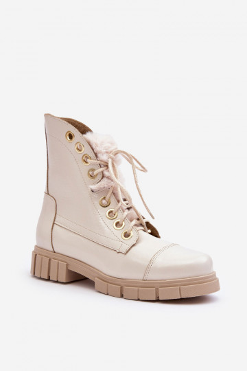 Stivali femminili in pelle con pelliccia color avorio LeĮskis 3296 2