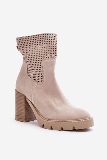 Pelle scamosciata traforata Stivali da donna colore avorio LeAski 3386 2