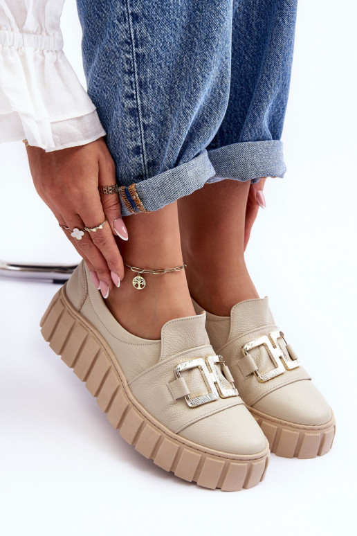 Pelle scarpe Femminile con una piattaforma beige LeAski 3398 Pelle scarpe Femminile con una piattaforma beige LeAski 3398