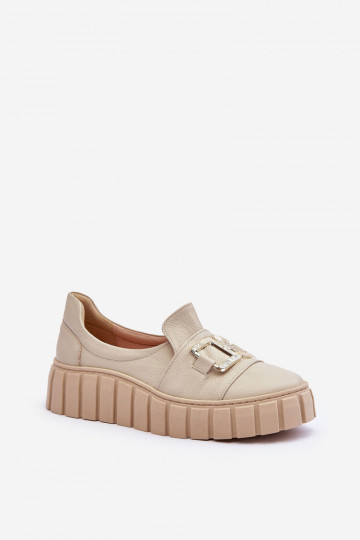 Pelle scarpe Femminile con una piattaforma beige LeAski 3398 2