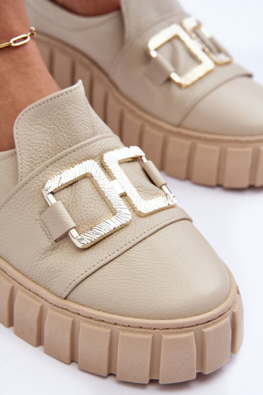 Pelle scarpe Femminile con una piattaforma beige LeAski 3398 Pelle scarpe Femminile con una piattaforma beige LeAski 3398