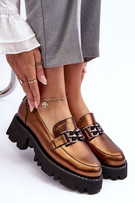 Femminile Pelle scarpe Mocassini con ornamenti Laura Messi 2699 colore dorato Femminile Pelle scarpe Mocassini con ornamenti Laura Messi 2699 colore dorato