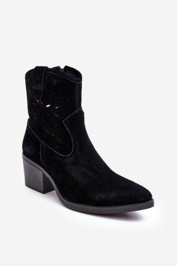 Scarpe scamosciate stile coAboy con elementi traforati D&A SN622-20 colore nero 2