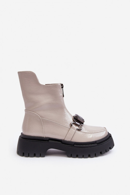 con effetto vernice Femminile Stivali con cerniere D&A MR870-94 colore grigio con effetto vernice Femminile Stivali con cerniere D&A MR870-94 colore grigio