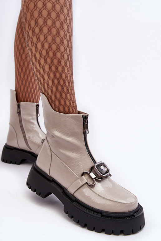 con effetto vernice Femminile Stivali con cerniere D&A MR870-94 colore grigio con effetto vernice Femminile Stivali con cerniere D&A MR870-94 colore grigio