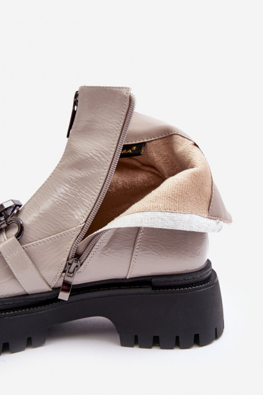 con effetto vernice Femminile Stivali con cerniere D&A MR870-94 colore grigio con effetto vernice Femminile Stivali con cerniere D&A MR870-94 colore grigio