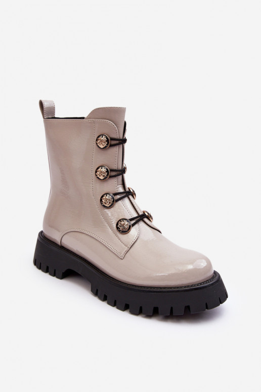 Femminile riscaldamento Stivali Con decorazionii Guzikami D&A MR870-51 colore avorio