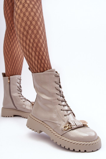 Femminile con effetto vernice Stivaletti da lavoro con ornamenti D&A MR870-67 colore grigio