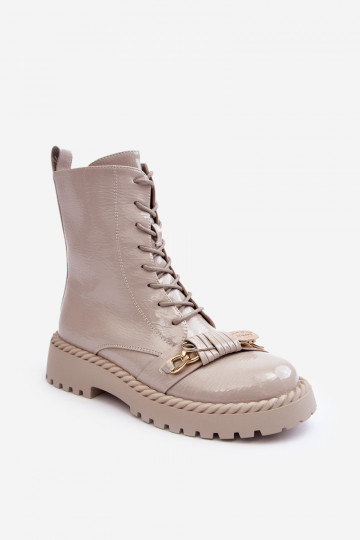 Femminile con effetto vernice Stivaletti da lavoro con ornamenti D&A MR870-67 colore grigio 2