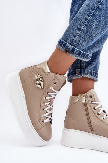Scarpe alte da tempo libero con cerniere color sabbia Katerin
