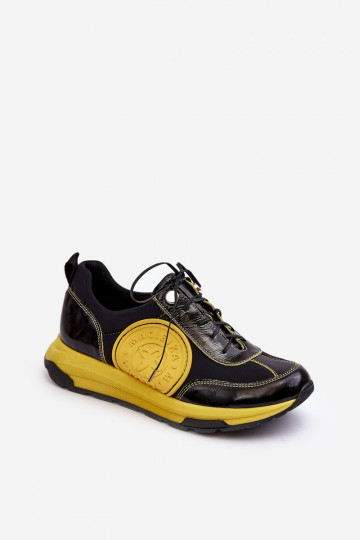 Femminile scarpe da ginnastica Pelle Deveciejka 06295-01 Nero e-colore giallo 2
