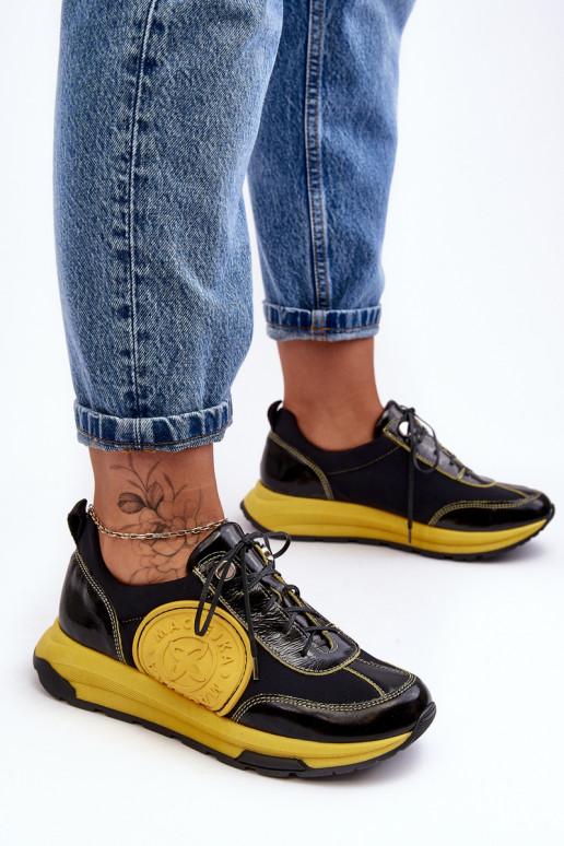 Femminile scarpe da ginnastica Pelle Deveciejka 06295-01 Nero e-colore giallo Femminile scarpe da ginnastica Pelle Deveciejka 06295-01 Nero e-colore giallo