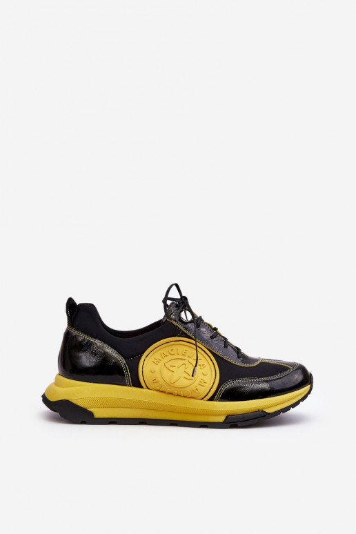 Femminile scarpe da ginnastica Pelle Deveciejka 06295-01 Nero e-colore giallo Femminile scarpe da ginnastica Pelle Deveciejka 06295-01 Nero e-colore giallo