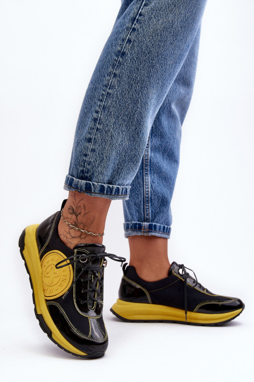 Femminile scarpe da ginnastica Pelle Deveciejka 06295-01 Nero e-colore giallo Femminile scarpe da ginnastica Pelle Deveciejka 06295-01 Nero e-colore giallo