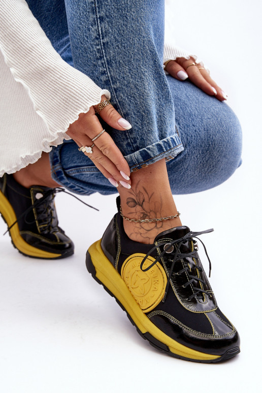 Femminile scarpe da ginnastica Pelle Deveciejka 06295-01 Nero e-colore giallo Femminile scarpe da ginnastica Pelle Deveciejka 06295-01 Nero e-colore giallo