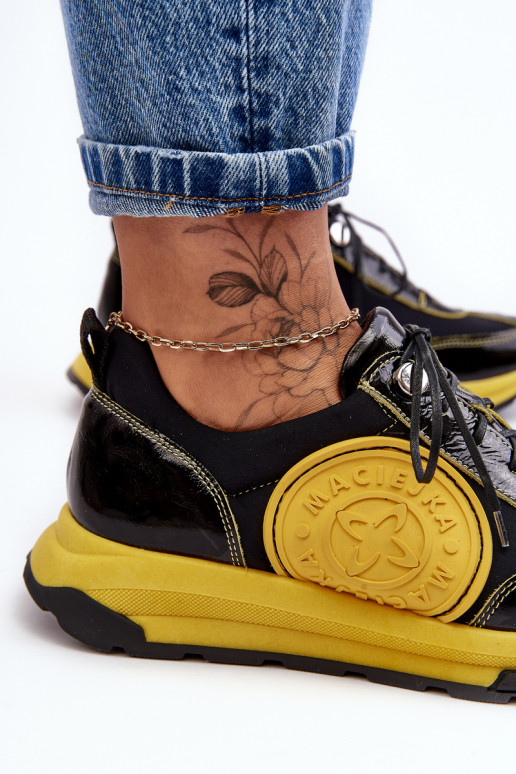 Femminile scarpe da ginnastica Pelle Deveciejka 06295-01 Nero e-colore giallo Femminile scarpe da ginnastica Pelle Deveciejka 06295-01 Nero e-colore giallo