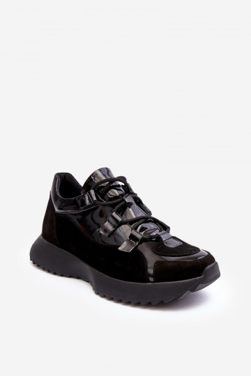 Scarpe sportive da donna in pelle con effetto verniciato M01/2 Zazoo nere 2