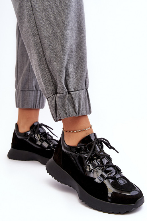 Pelle con effetto vernice scarpe da ginnastica Femminile M01/2 Zazoo colore nero Pelle con effetto vernice scarpe da ginnastica Femminile M01/2 Zazoo colore nero