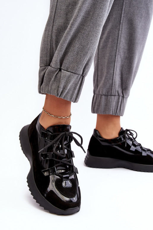 Pelle con effetto vernice scarpe da ginnastica Femminile M01/2 Zazoo colore nero Pelle con effetto vernice scarpe da ginnastica Femminile M01/2 Zazoo colore nero