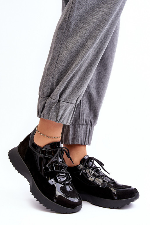 Pelle con effetto vernice scarpe da ginnastica Femminile M01/2 Zazoo colore nero Pelle con effetto vernice scarpe da ginnastica Femminile M01/2 Zazoo colore nero