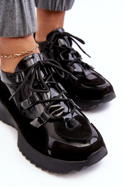 Pelle con effetto vernice scarpe da ginnastica Femminile M01/2 Zazoo colore nero Pelle con effetto vernice scarpe da ginnastica Femminile M01/2 Zazoo colore nero