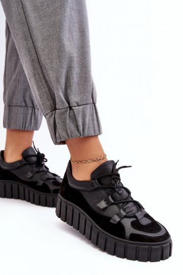 Femminile Pelle scarpe da ginnastica con una piattaforma M01/1 Zazoo colore nero