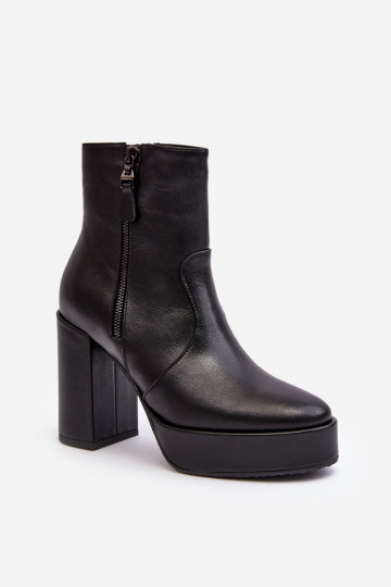 Stivaletti in pelle naturale da donna con tacchi e piattaforma Laura Messi 2690 nere 2