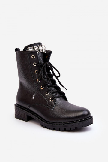 Scarpe da lavoro in pelle da donna con ornamenti Zazoo 1757 nere 2