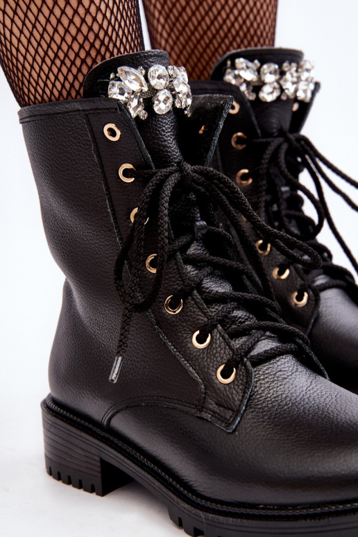 Pelle Femminile Stivaletti da lavoro con ornamenti Zazoo 1757 colore nero