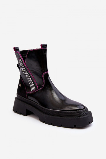 Anfibi in pelle da donna stile turca 06236-15 neri 2
